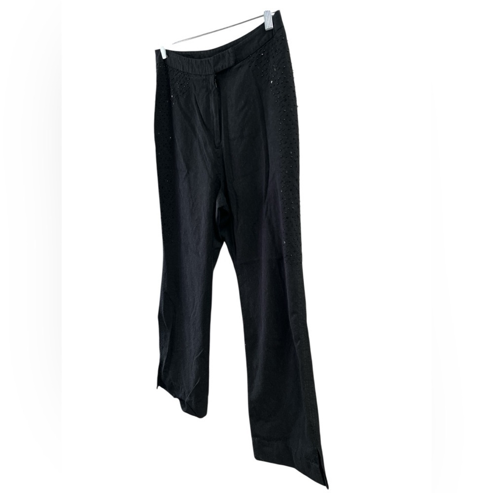 Sequin silk and wool vintage black straight leg pants - Picture 2 of 5